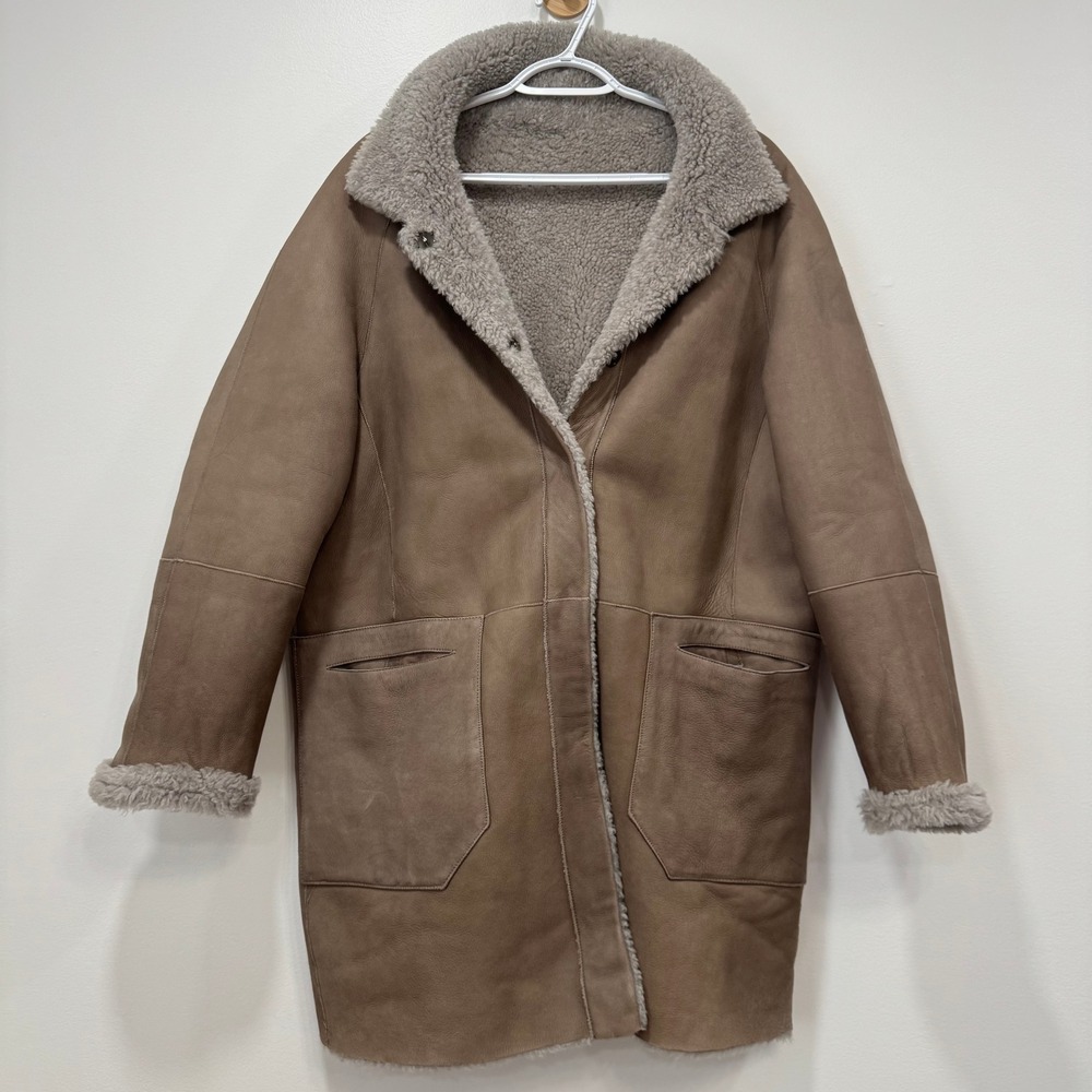 Celtic & Co Womens Coat 16 Sheepskin‎ Leather Shearling Penny Brown UK Tuscona